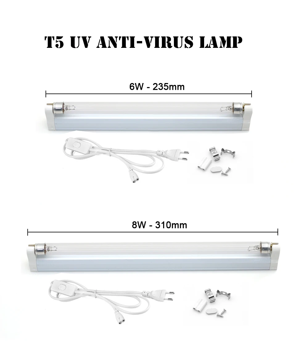 Quartz Lamp UV Sterilizer Lamp 220V 110V 6W 8W T5 Tube Ozone Germicidal Light Bactericidal Ultraviolet Lamp Disinfection Deodor
