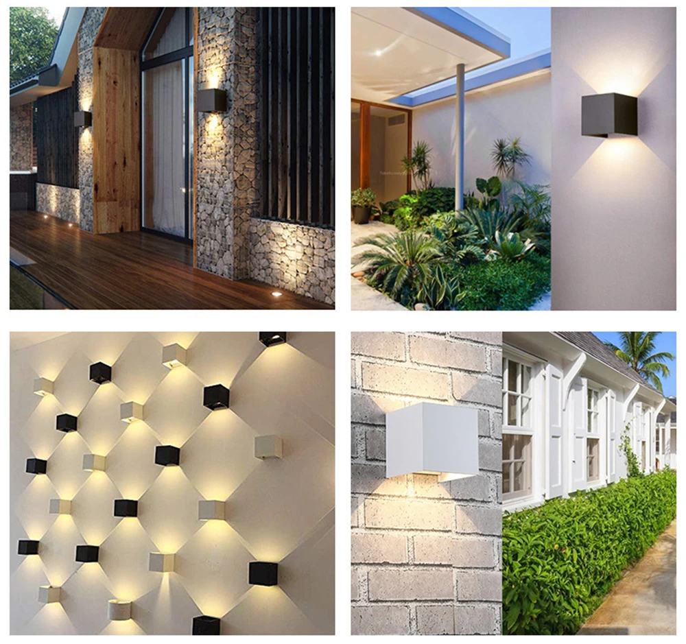 Outdoor Waterproof Wall Lamp Modern Square Aluminum Black White Gray Wall Lighting Porch Courtyard Lamp Exterior Wall Fixture