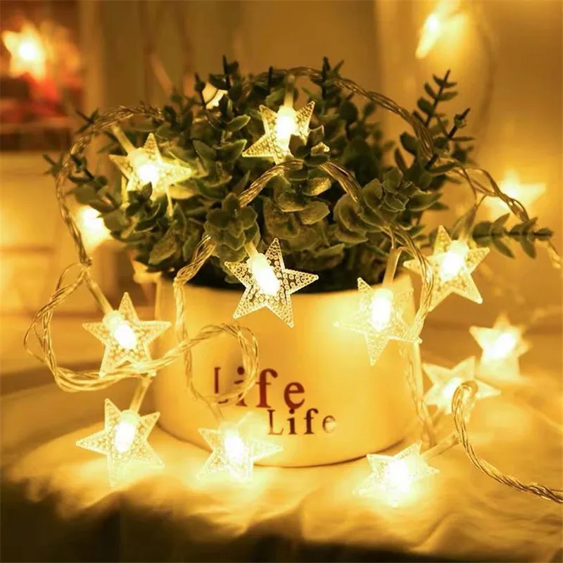 Battery Operated Star String Lights LED Fairy Light Christmas Party Wedding Home Outdoor Patio Decoration Twinkle Lamps