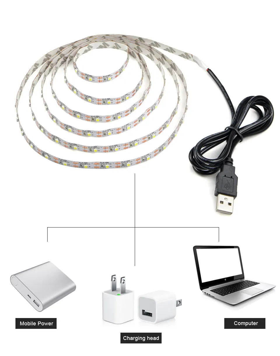 DC 5V USB LED Strips 2835 5050 White Warm White RGB Tira LED Strip Light TV Background Lighting Tape Home Decor Lamp 1-15m