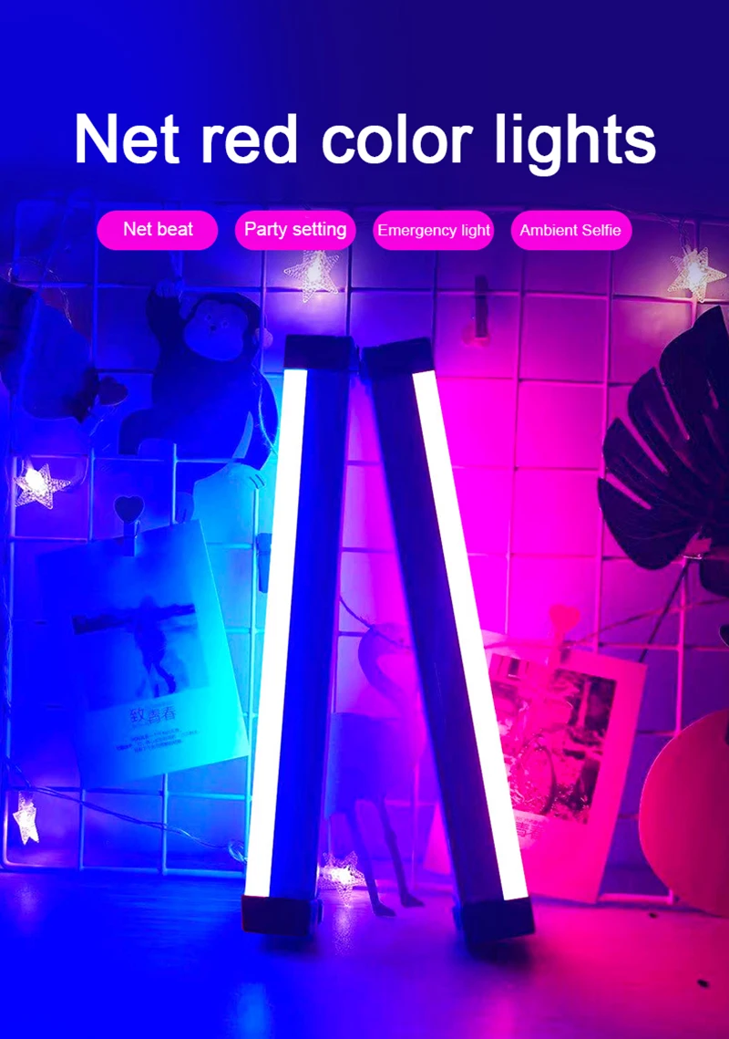 LED Video Light Wand Handheld Hanging Fill Light Photography Lamp Rechargeable Bedside Lamp Light Stick for Vlog Live Streaming