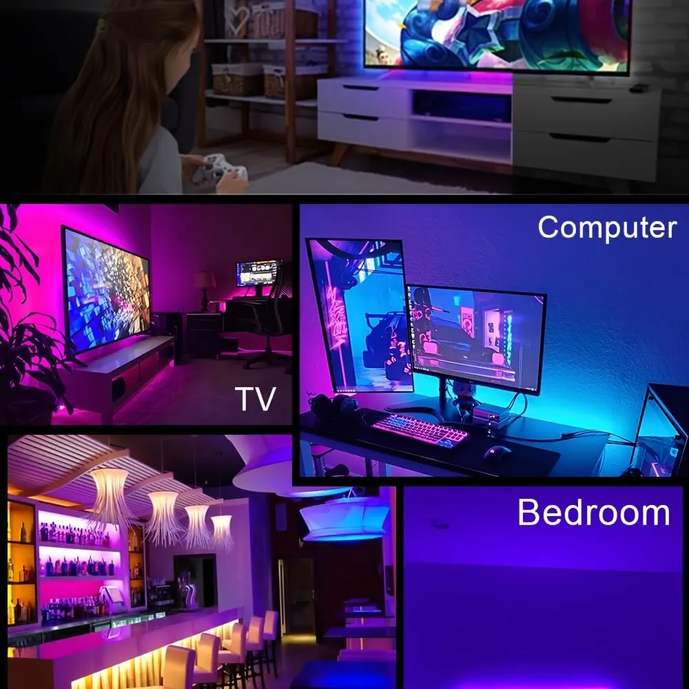 1M/3M/5M 5050 RGB Led Strip Lights Smart Application Remote Color Changing For TV LED Backlight Room Decorative Party Festival