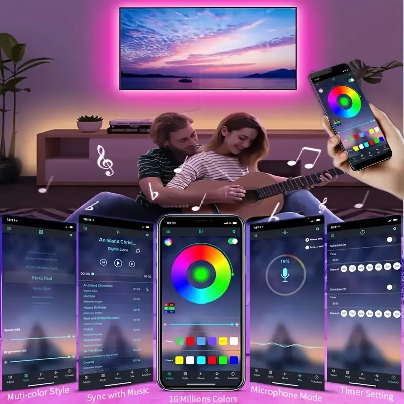 1M/3M/5M 5050 RGB Led Strip Lights Smart Application Remote Color Changing For TV LED Backlight Room Decorative Party Festival