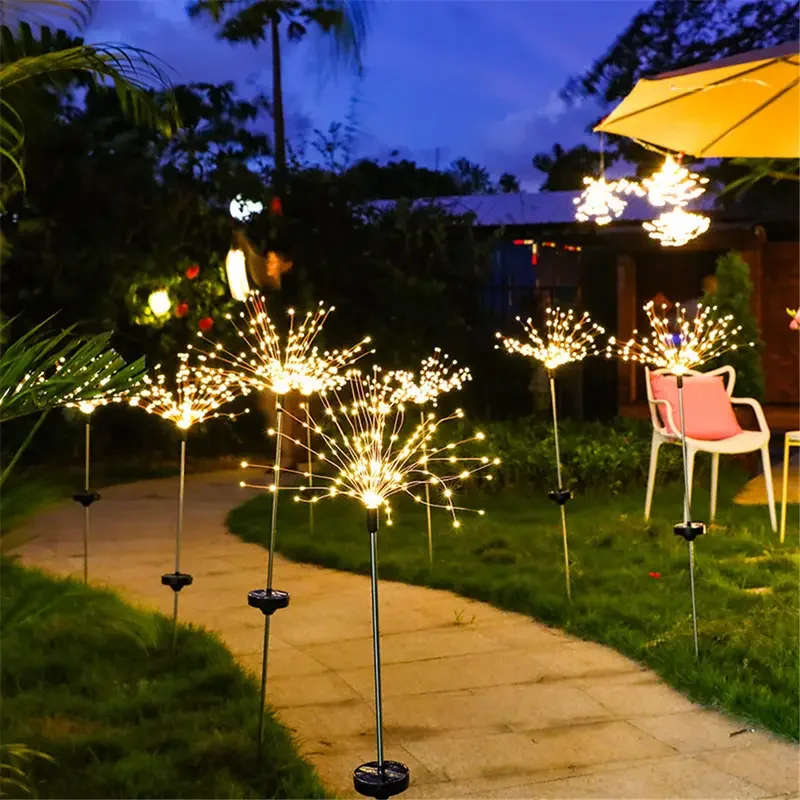 1 Pack Solar Firework Lawn Light Outdoor, IP65 Solar Garden Flower Fairy Lights For Patio Garden Christmas Lighting Decoration