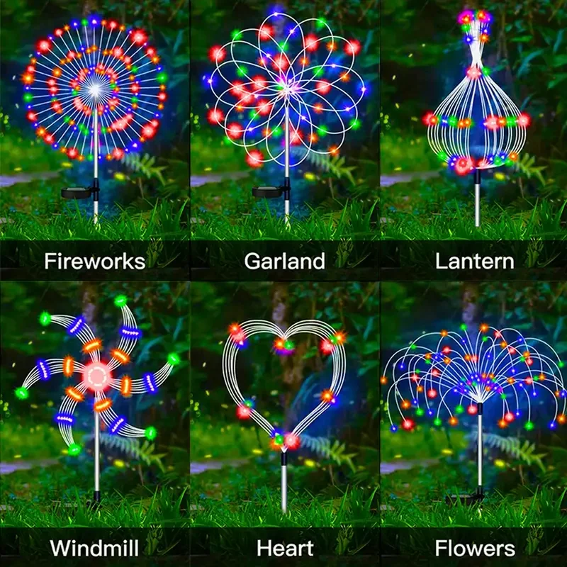 1 Pack Solar Firework Lawn Light Outdoor, IP65 Solar Garden Flower Fairy Lights For Patio Garden Christmas Lighting Decoration