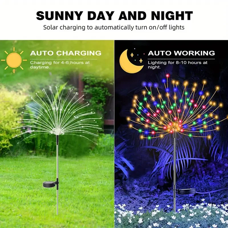 1 Pack Solar Firework Lawn Light Outdoor, IP65 Solar Garden Flower Fairy Lights For Patio Garden Christmas Lighting Decoration