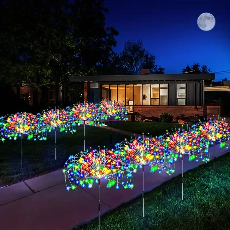 1 Pack Solar Firework Lawn Light Outdoor, IP65 Solar Garden Flower Fairy Lights For Patio Garden Christmas Lighting Decoration