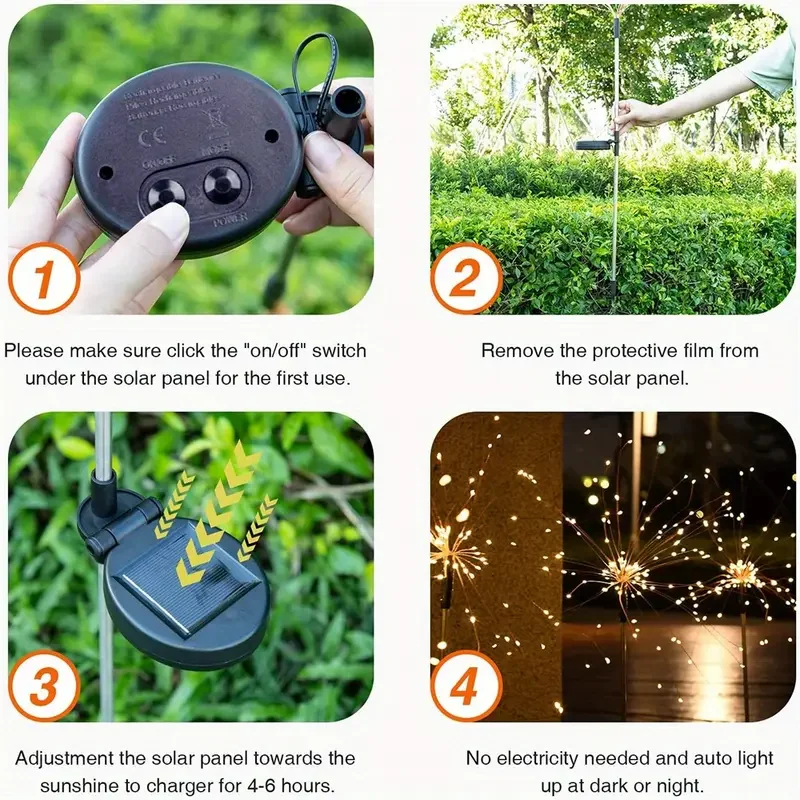 1 Pack Solar Firework Lawn Light Outdoor, IP65 Solar Garden Flower Fairy Lights For Patio Garden Christmas Lighting Decoration