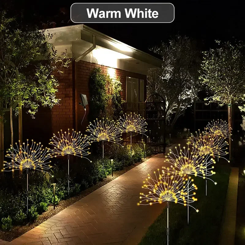 1 Pack Solar Firework Lawn Light Outdoor, IP65 Solar Garden Flower Fairy Lights For Patio Garden Christmas Lighting Decoration