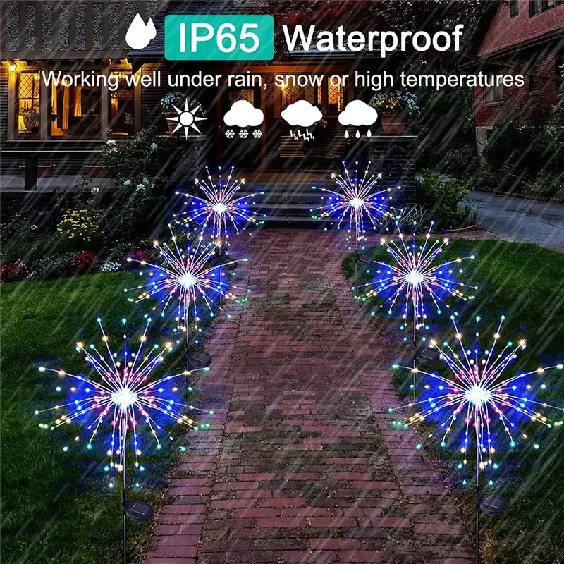 1 Pack Solar Firework Lawn Light Outdoor, IP65 Solar Garden Flower Fairy Lights For Patio Garden Christmas Lighting Decoration