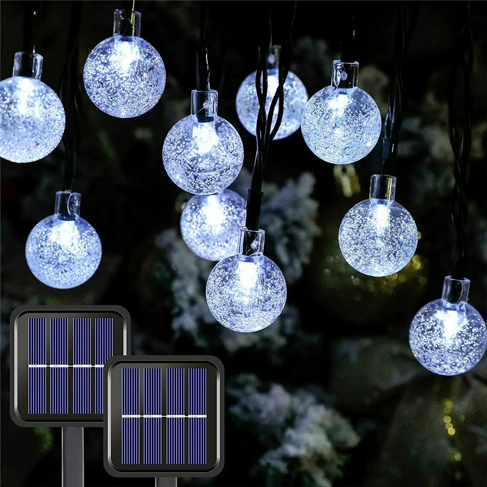 LED Solar Powered Crystal Ball Fairy String Lights Garden Party Outdoor Lamps