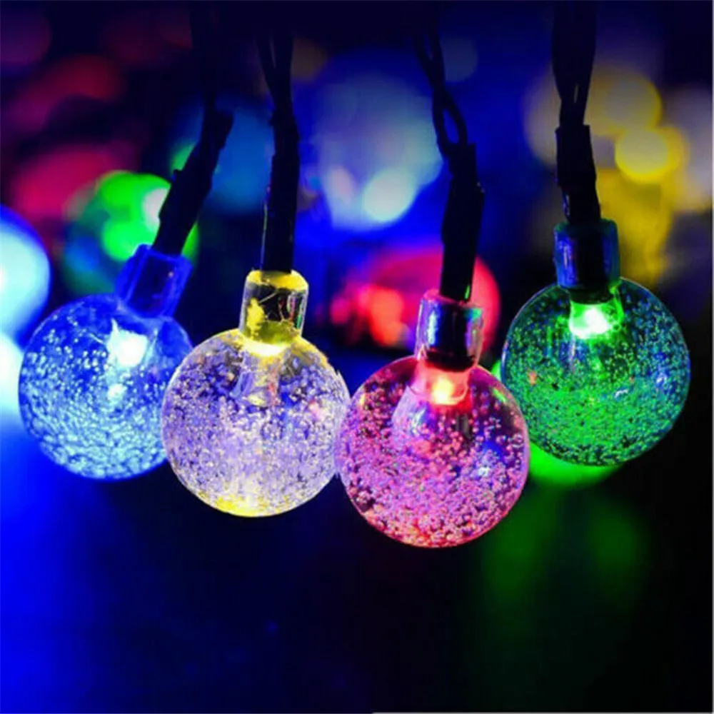 LED Solar Powered Crystal Ball Fairy String Lights Garden Party Outdoor Lamps