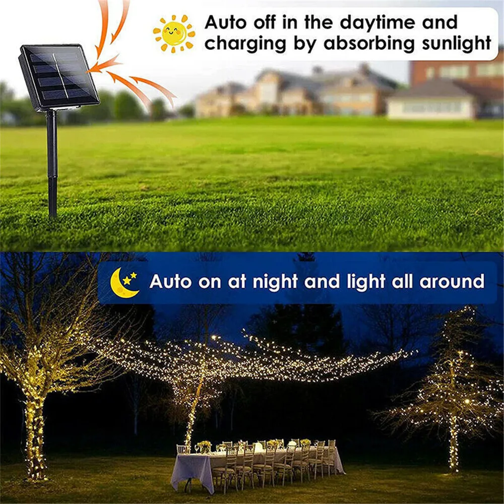 LED Solar Powered Crystal Ball Fairy String Lights Garden Party Outdoor Lamps