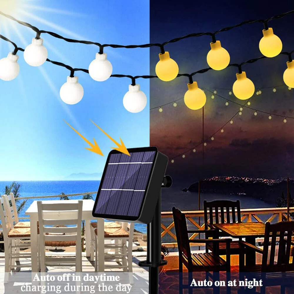 LED Solar Powered Crystal Ball Fairy String Lights Garden Party Outdoor Lamps
