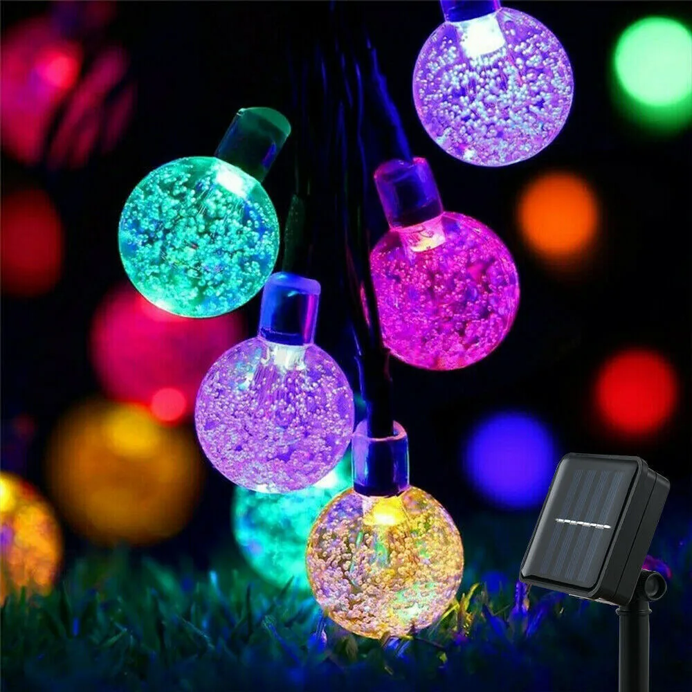 LED Solar Powered Crystal Ball Fairy String Lights Garden Party Outdoor Lamps