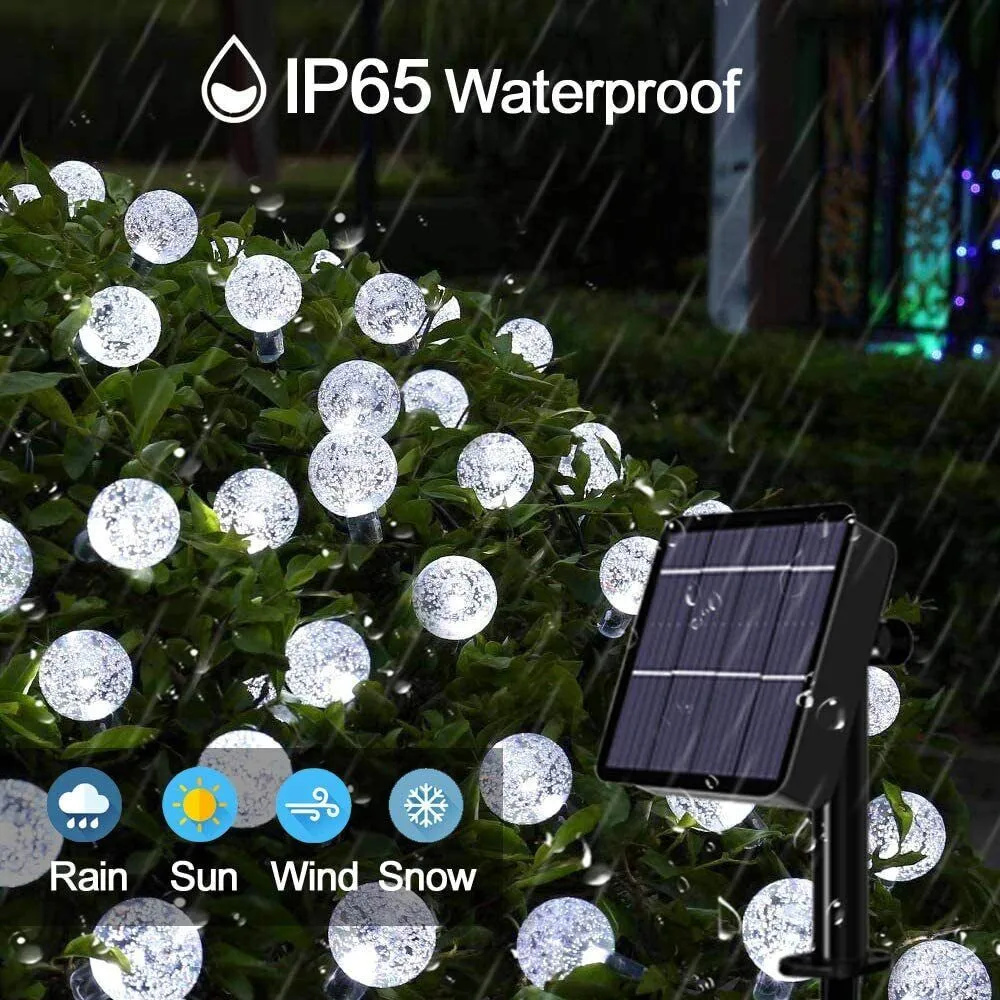 LED Solar Powered Crystal Ball Fairy String Lights Garden Party Outdoor Lamps