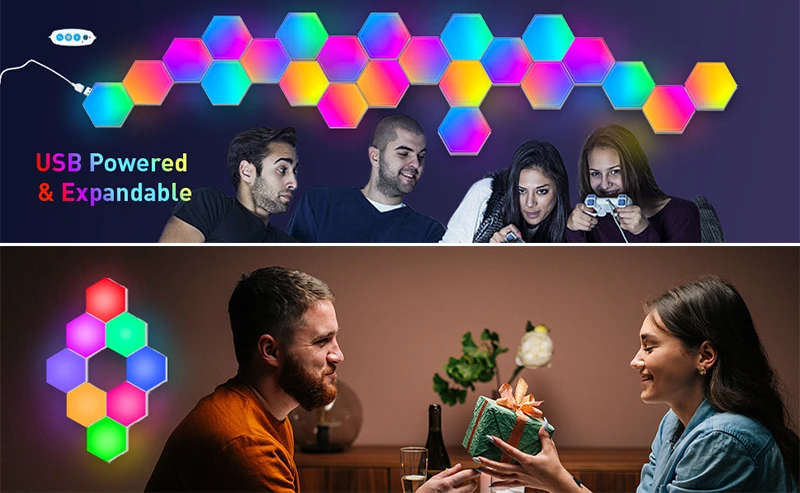 RGB LED Hexagon Light Bluetooth Indoor Wall Light APP Remote Control Night Light Computer Game Room Decoration Bedroom Bedside