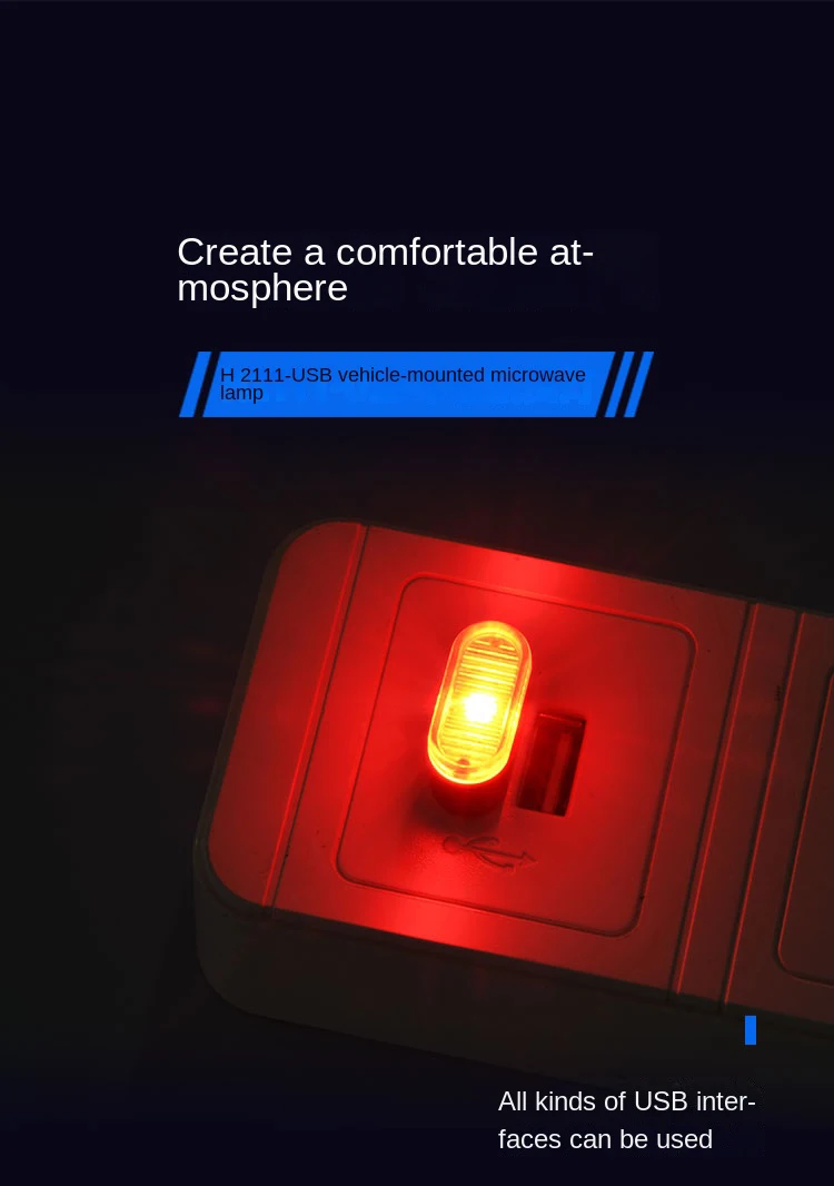 Mini USB Light LED USB Night Light Modeling Car Ambient Light Neon Interior Light Car Jewelry (5 Kinds of Light Colors)