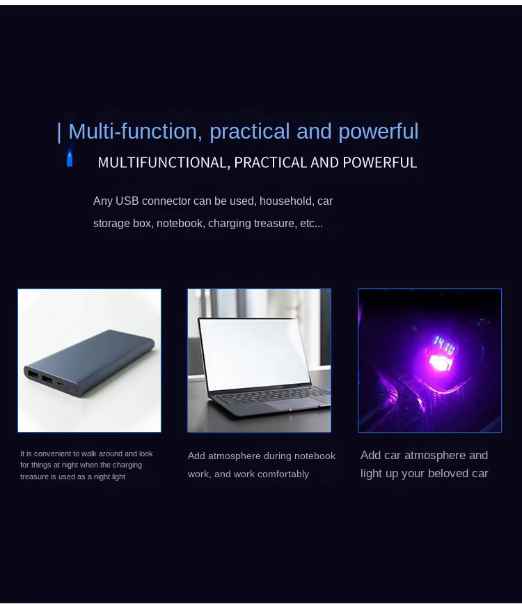 Mini USB Light LED USB Night Light Modeling Car Ambient Light Neon Interior Light Car Jewelry (5 Kinds of Light Colors)