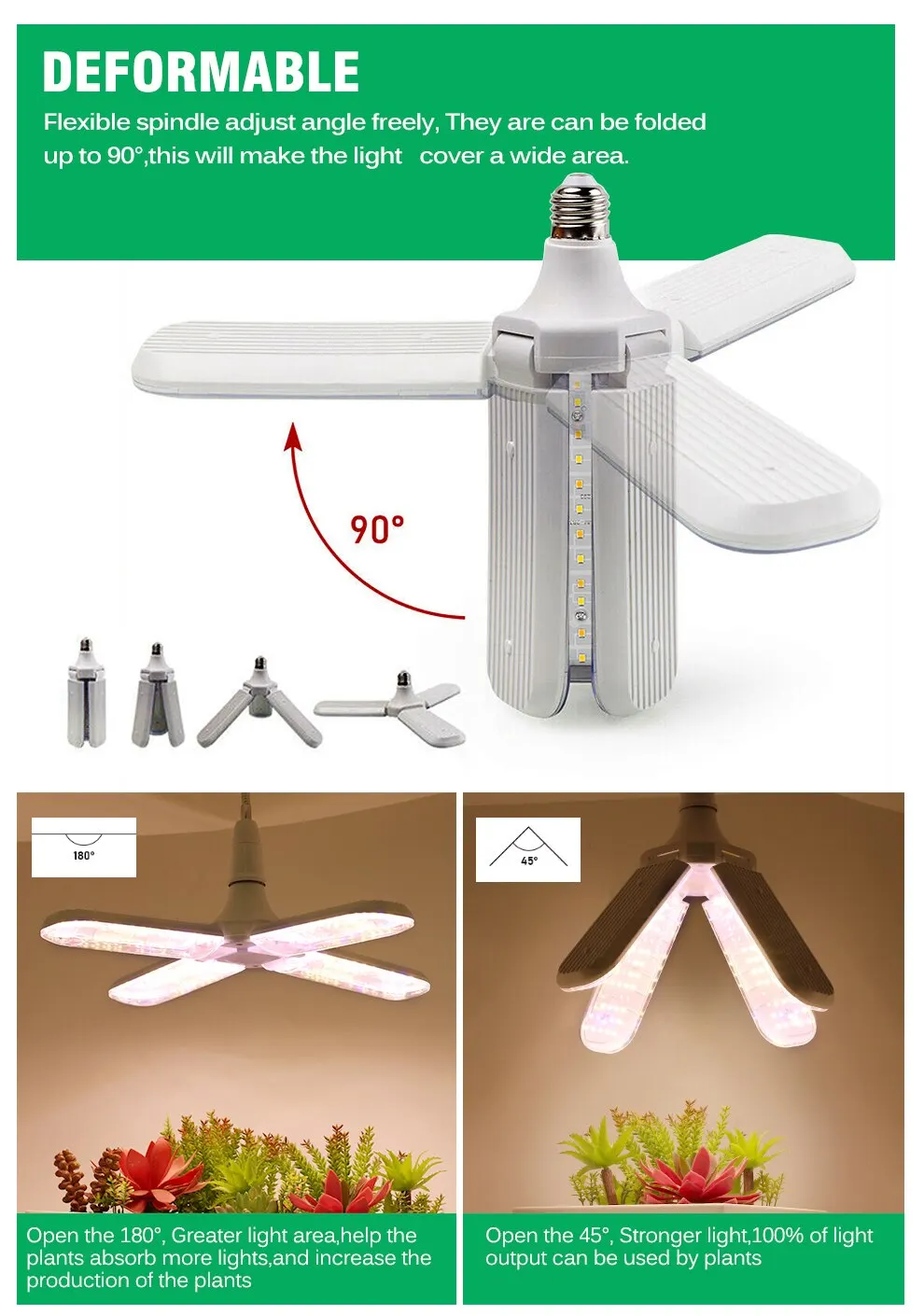 24W 36W 48W LED Grow Light E27 Foldable Phyto Lamp Full Spectrum SMD2835 Bulb for Indoor Plants Bloom Flowering Grow Lamp Garden