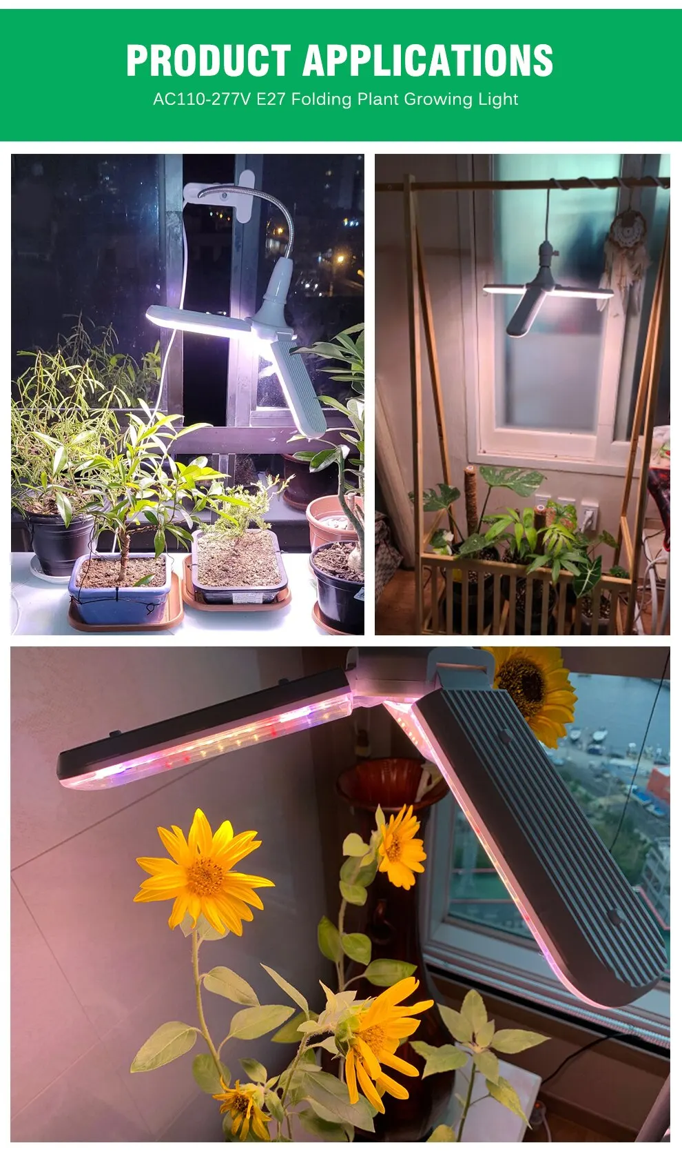 24W 36W 48W LED Grow Light E27 Foldable Phyto Lamp Full Spectrum SMD2835 Bulb for Indoor Plants Bloom Flowering Grow Lamp Garden