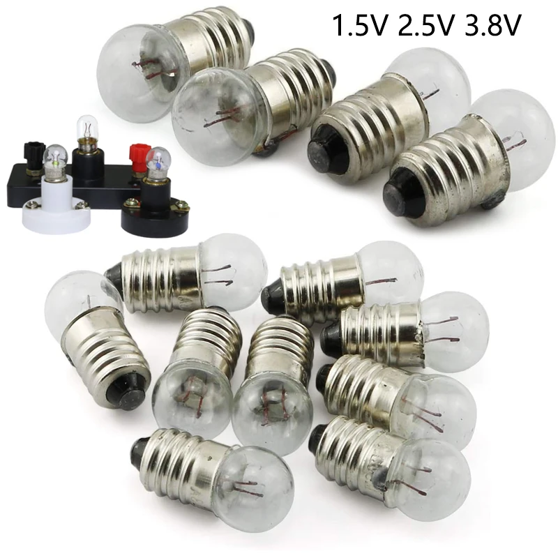 10pcs E10 1.5V 2.5V 3.8V 4.8V 6V 6.2V Little Bulb for Test Experiment Teaching Flashlight