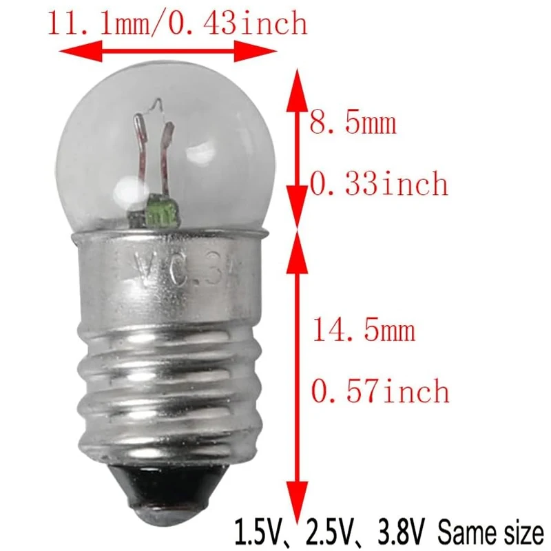 10pcs E10 1.5V 2.5V 3.8V 4.8V 6V 6.2V Little Bulb for Test Experiment Teaching Flashlight