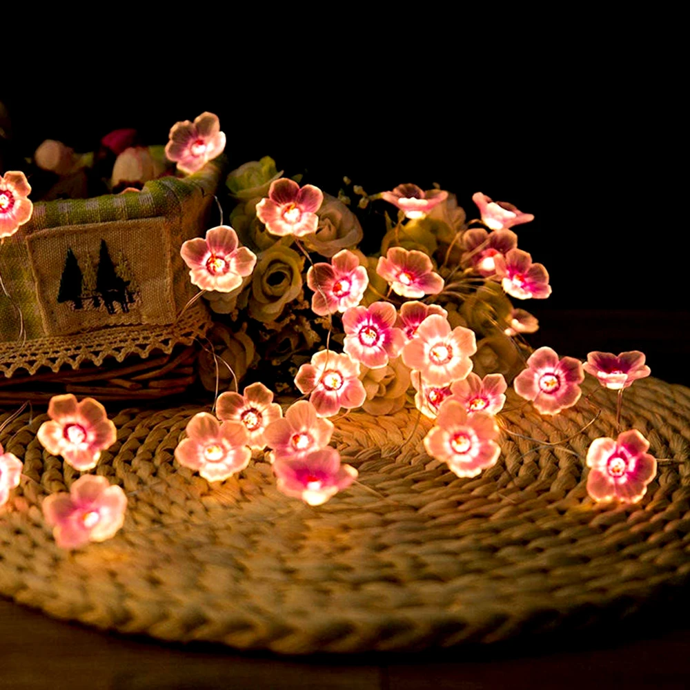 3M 30LEDS Cherry Blossom Fairy String Lights Pink Flower String Lamps Battery Powered For Outdoor Christmas Garland Decoration