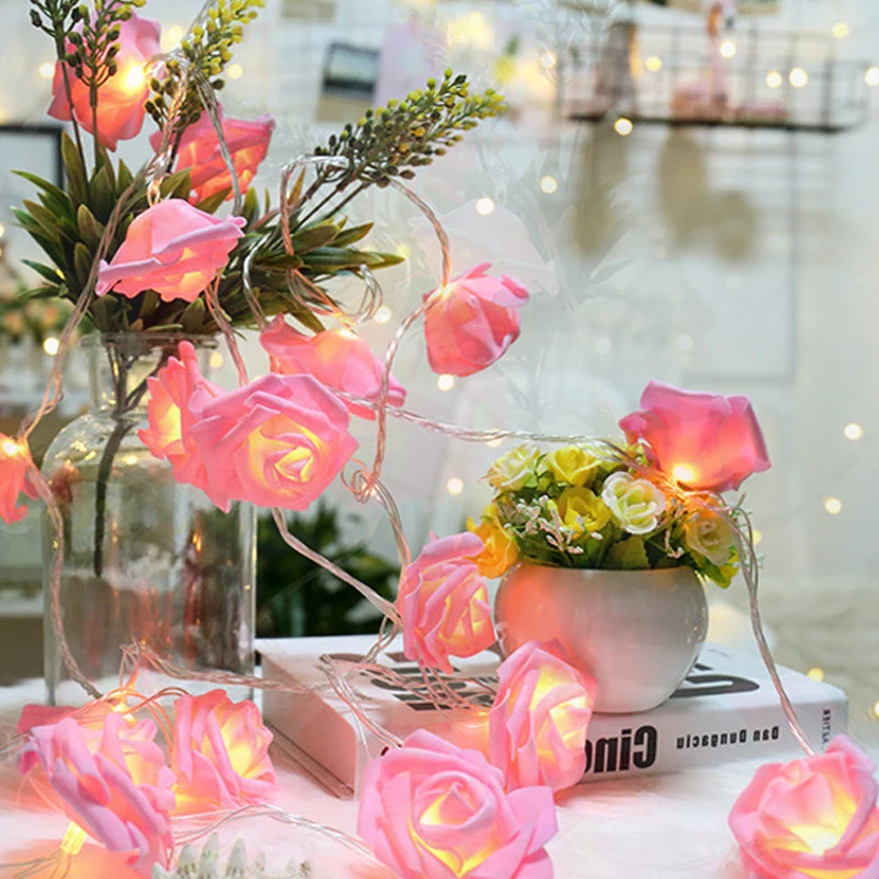 3m LED Rose String Lights for Valentine's Day Wedding Girl Heart Room Garden Decoration Night Light Christmas Fairy Lights Decor