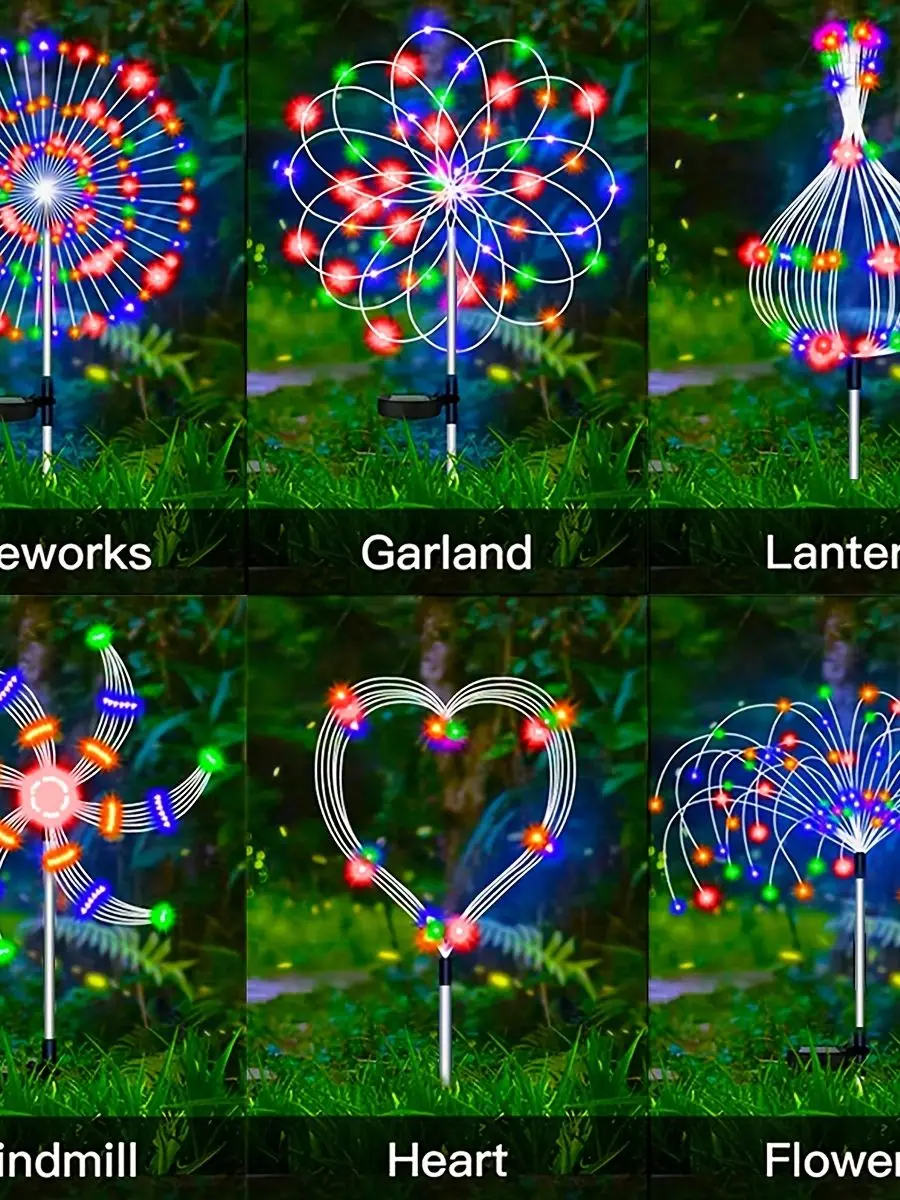 1 Pack Solar Firework Light Outdoor,IP65 Waterproof Solar Garden Flower Lights With 8 Lighting Modes For Outdoor Lighting