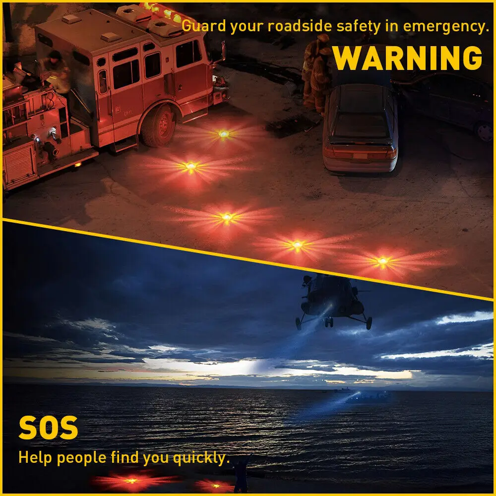 LED Road Flares Emergency Work Lights Disc Safety Flashing Roadside Magnetic Beacon Warning Light Traffic Help Flash Strobe Lamp