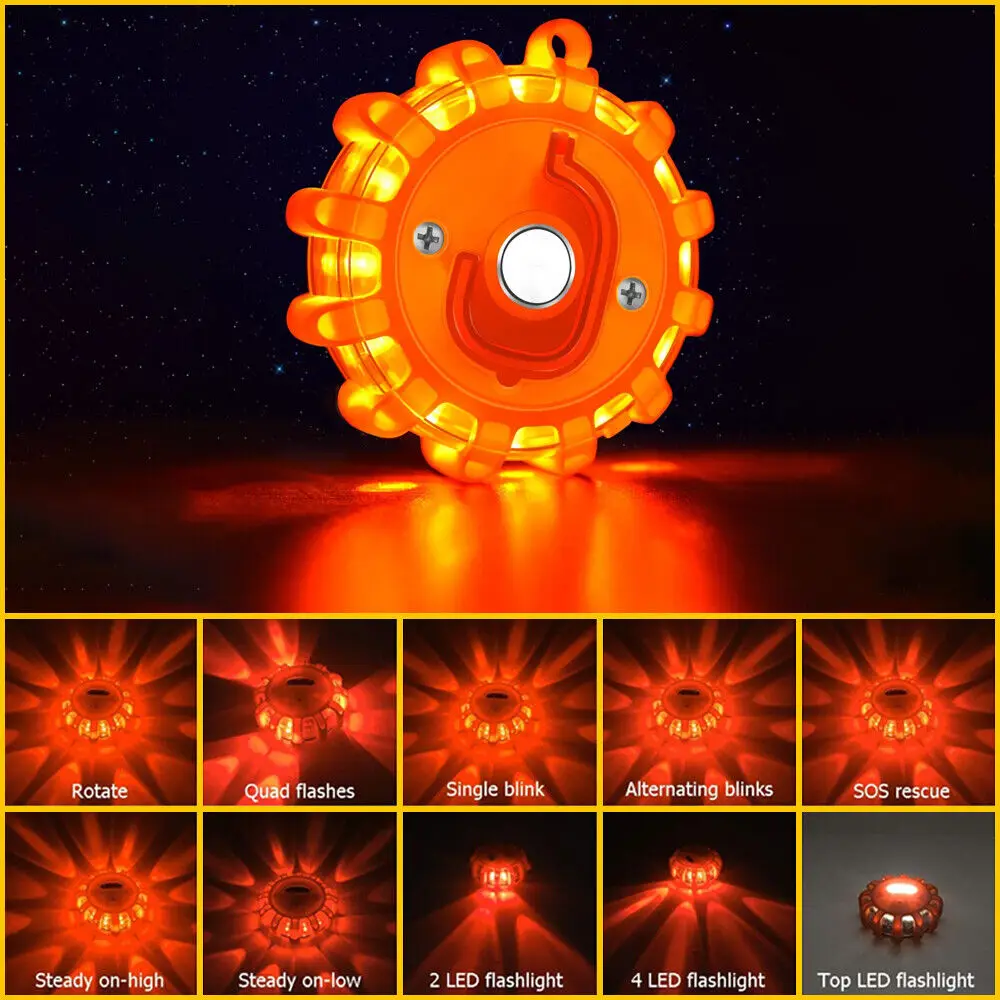 LED Road Flares Emergency Work Lights Disc Safety Flashing Roadside Magnetic Beacon Warning Light Traffic Help Flash Strobe Lamp