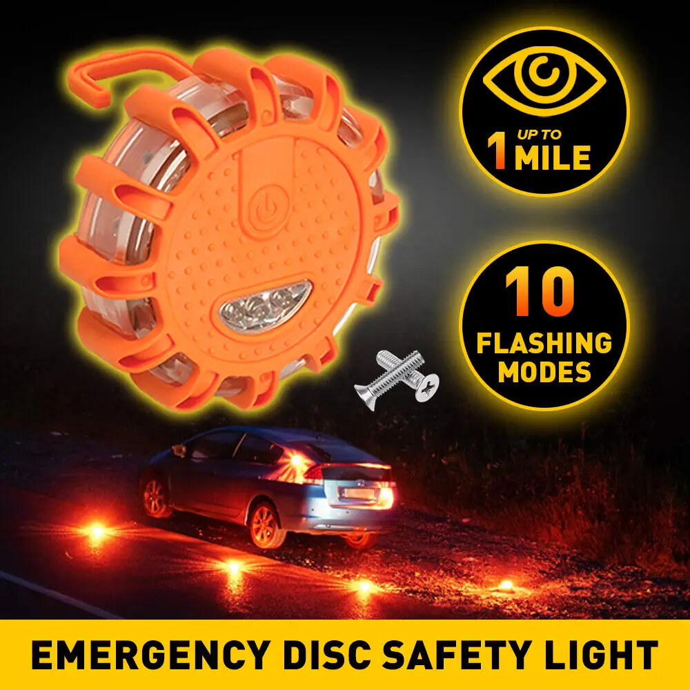 LED Road Flares Emergency Work Lights Disc Safety Flashing Roadside Magnetic Beacon Warning Light Traffic Help Flash Strobe Lamp