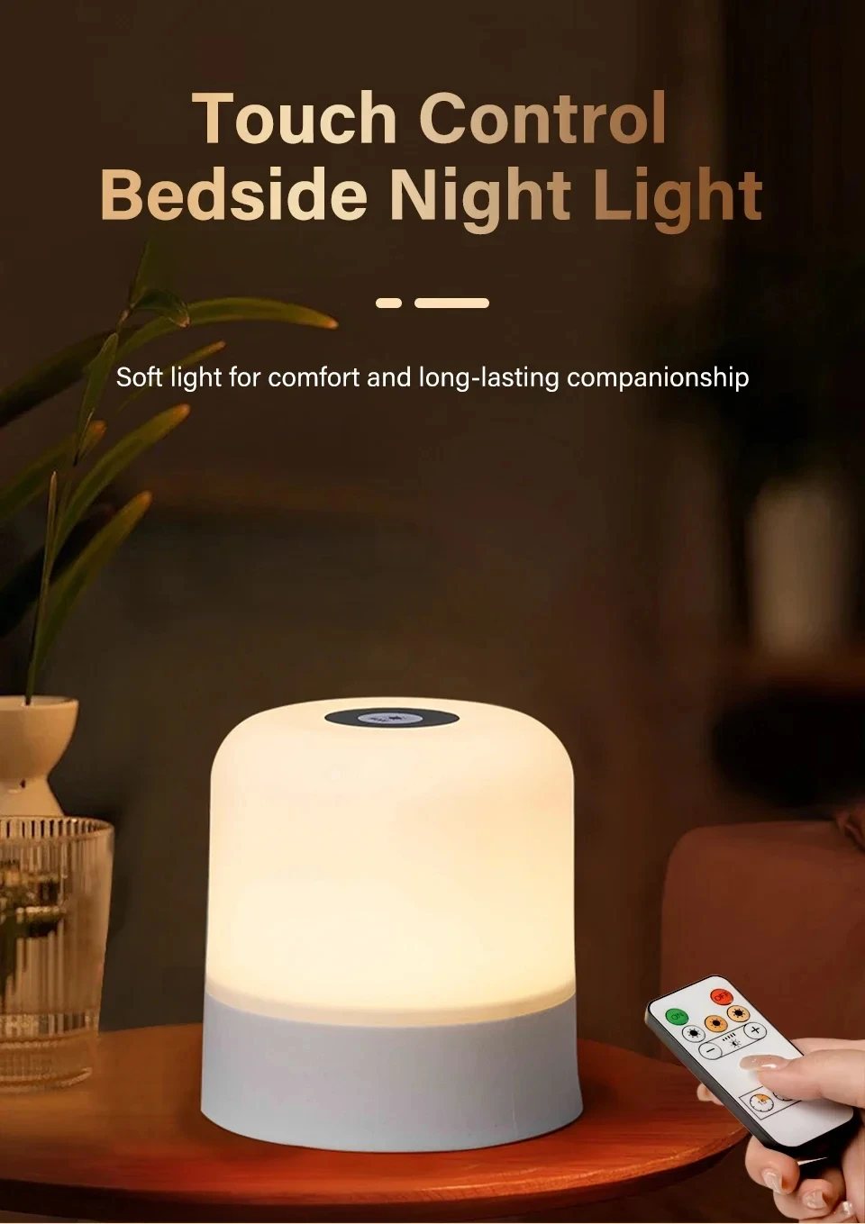 GGbingo 16 Colors LED Table Lamp - Touch & Remote Control Dimmable Rechargeable Bedside Night Lamp for Room Decor