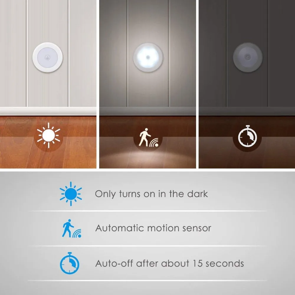 AAA Battery Power Infrade Motion Sensor Night Lights Light Control Automatic Sensor Switch ON OFF Night Light for Stair Cupboard