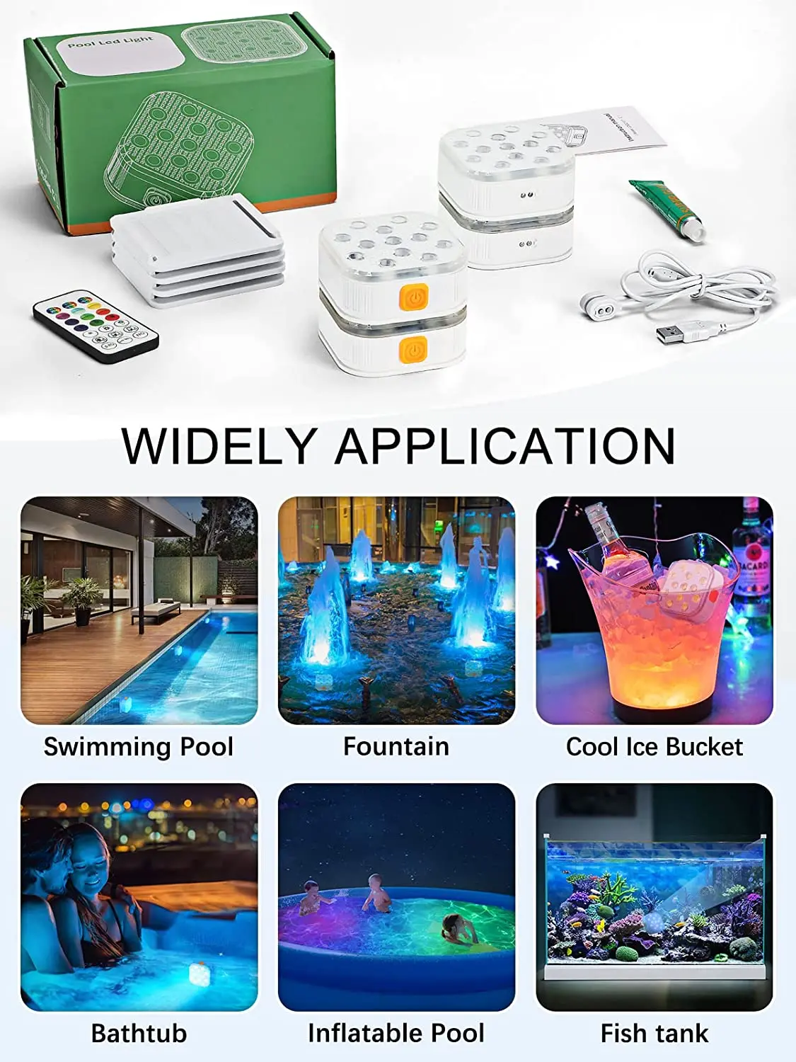 Underwater Lights LED Submersible Pool Lights Rechargeable 200FT Remote Control Swimming Pool Light with Timer Color changing