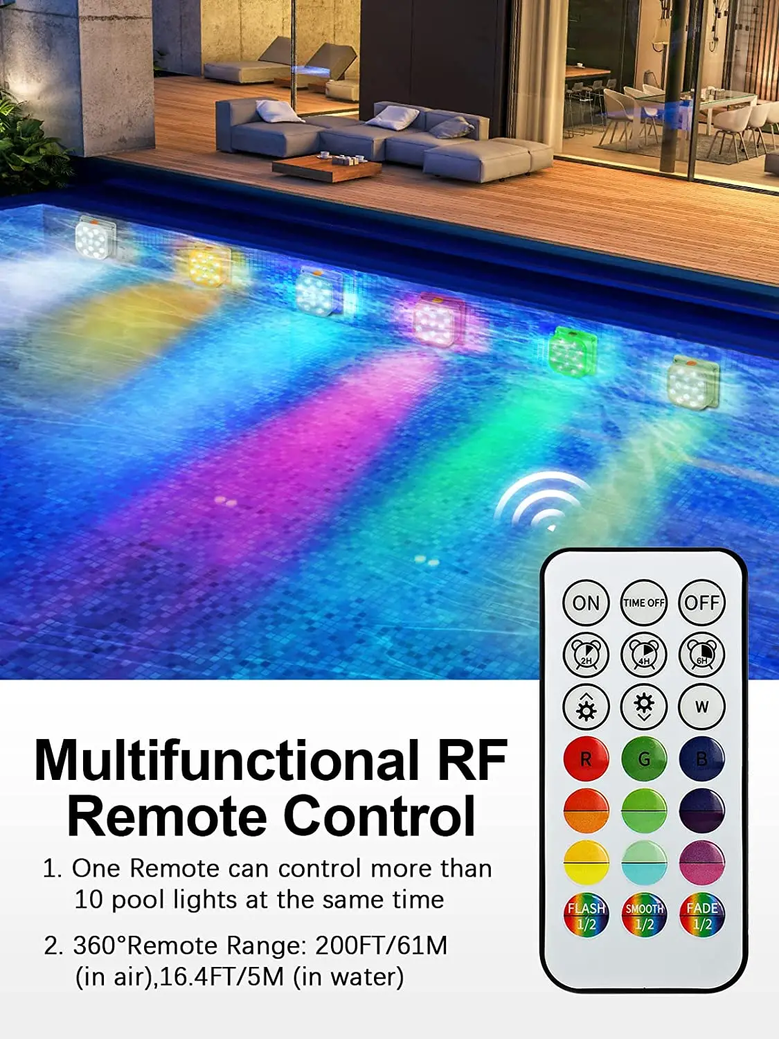 Underwater Lights LED Submersible Pool Lights Rechargeable 200FT Remote Control Swimming Pool Light with Timer Color changing