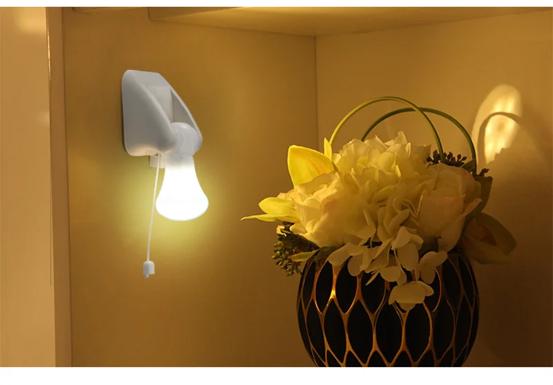 LED Pull Cord Wall Night Lights Cabinet Closet Table Lamp Self Adhesive Bulb For Home Toilet Bedroom Lighting Battery Operated