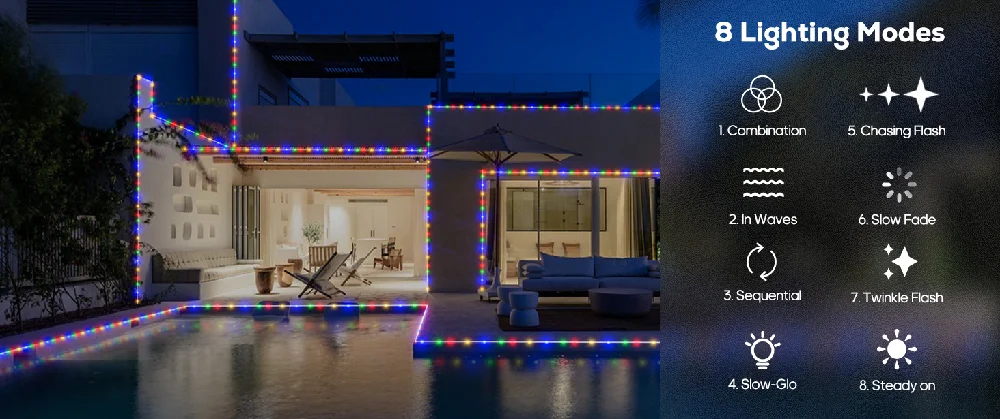 Solar Rope Lights Solar LED Light Path Deck Outdoor Garden Solar String Lights Waterproof Outdoor Lighting Strips 8 Light Modes