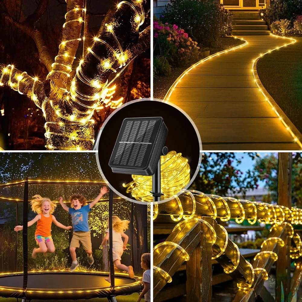 Solar Rope Lights Solar LED Light Path Deck Outdoor Garden Solar String Lights Waterproof Outdoor Lighting Strips 8 Light Modes