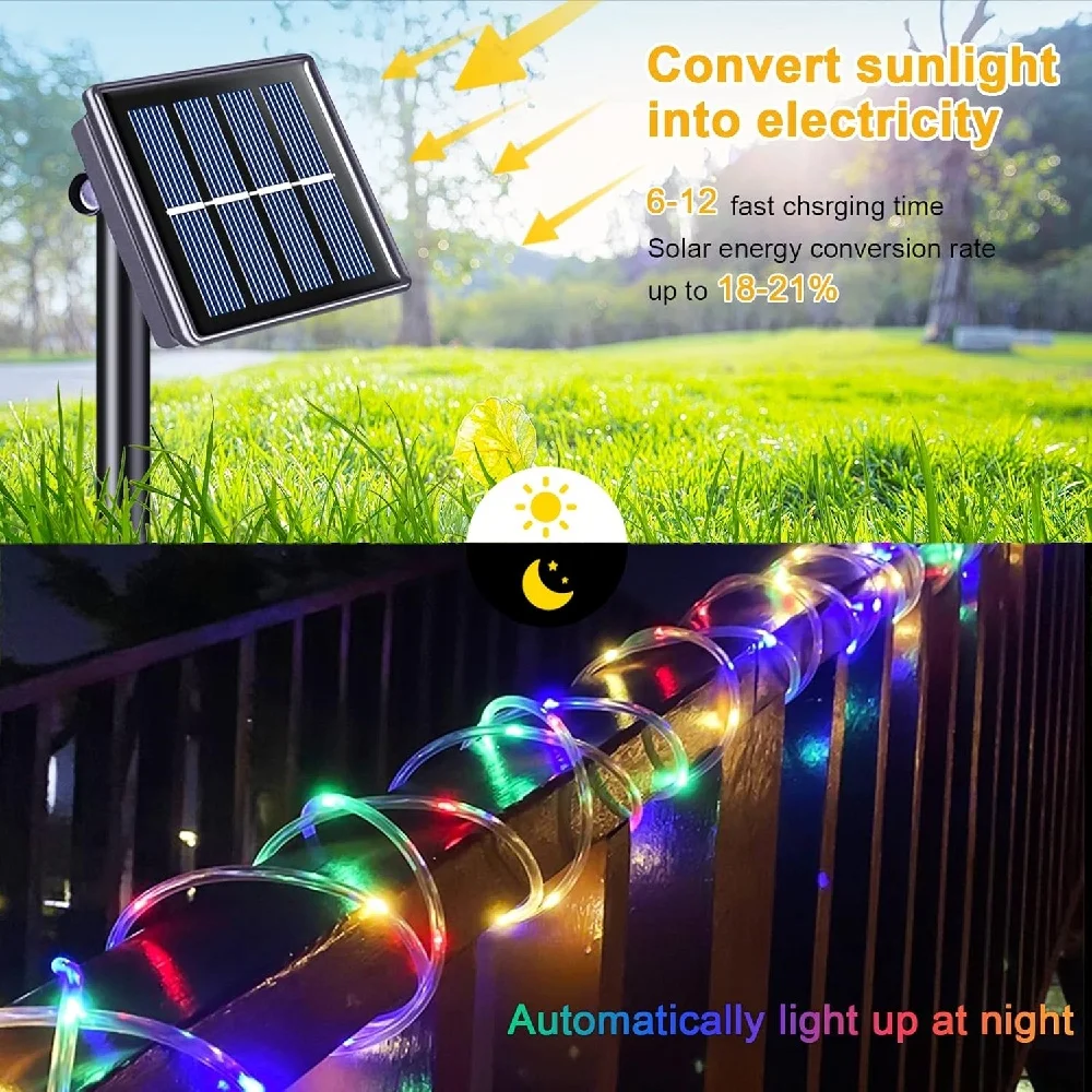 Solar Rope Lights Solar LED Light Path Deck Outdoor Garden Solar String Lights Waterproof Outdoor Lighting Strips 8 Light Modes