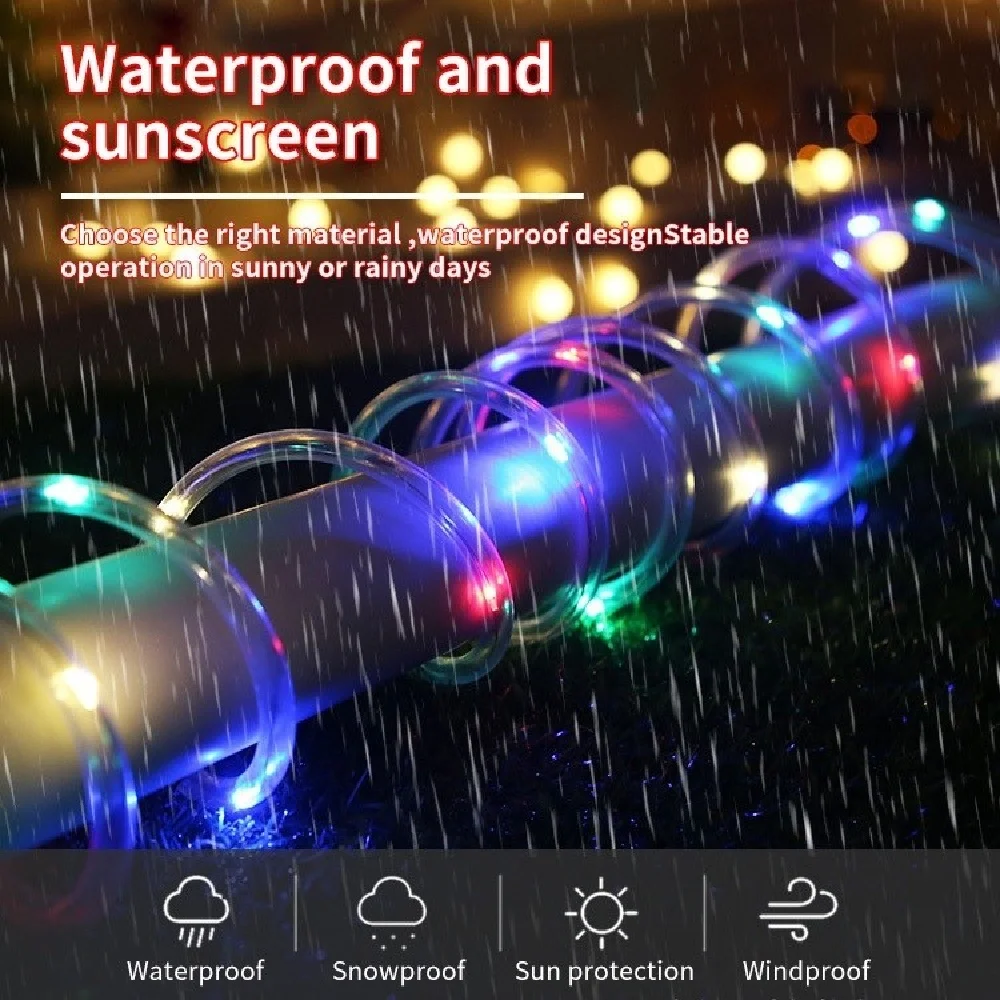 Solar Rope Lights Solar LED Light Path Deck Outdoor Garden Solar String Lights Waterproof Outdoor Lighting Strips 8 Light Modes