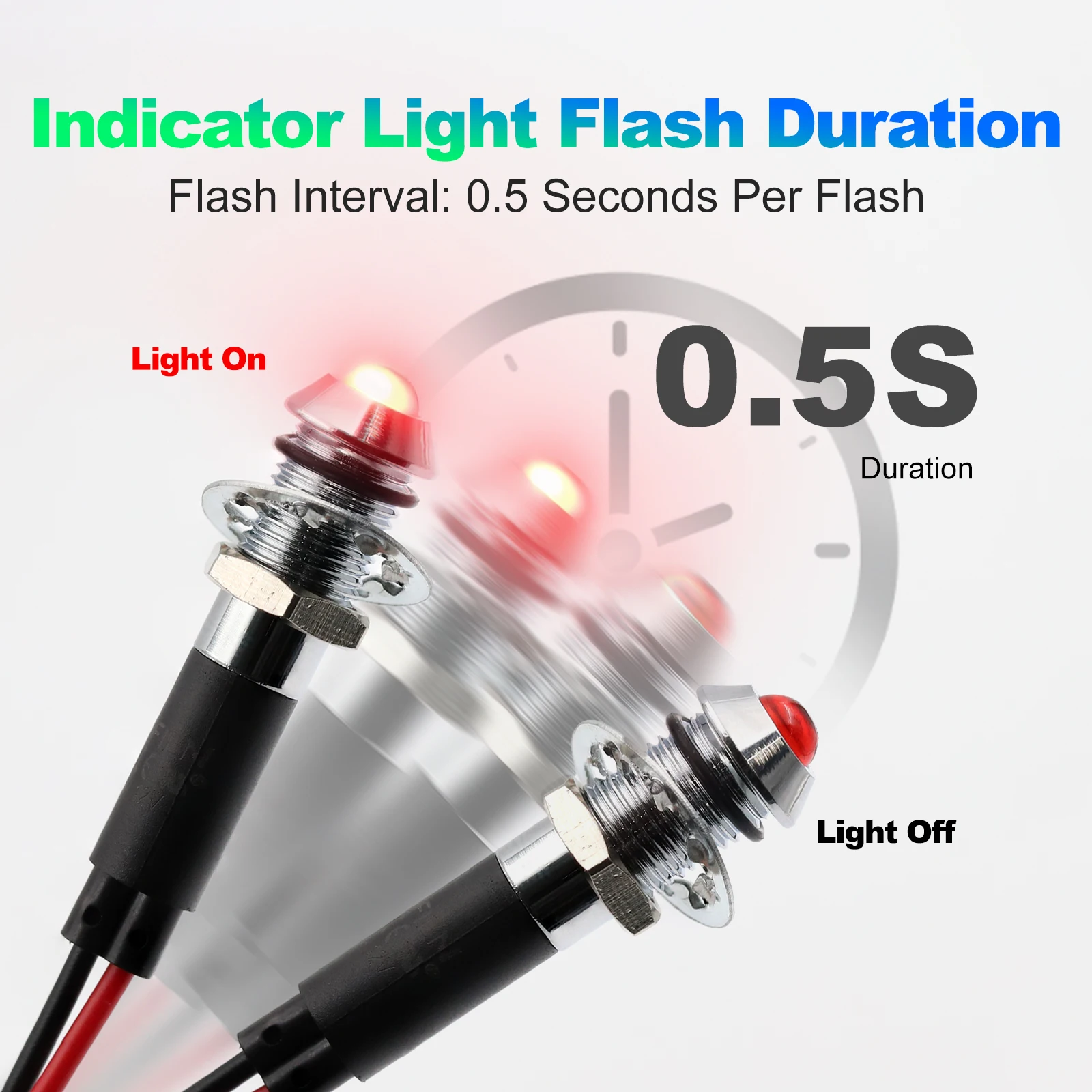 FILN 8mm 12V 24V Metal LED Flashing Indicator Light High-Head Single Flash Signal Lamp Pilot Dash Directional Wired Red Warning