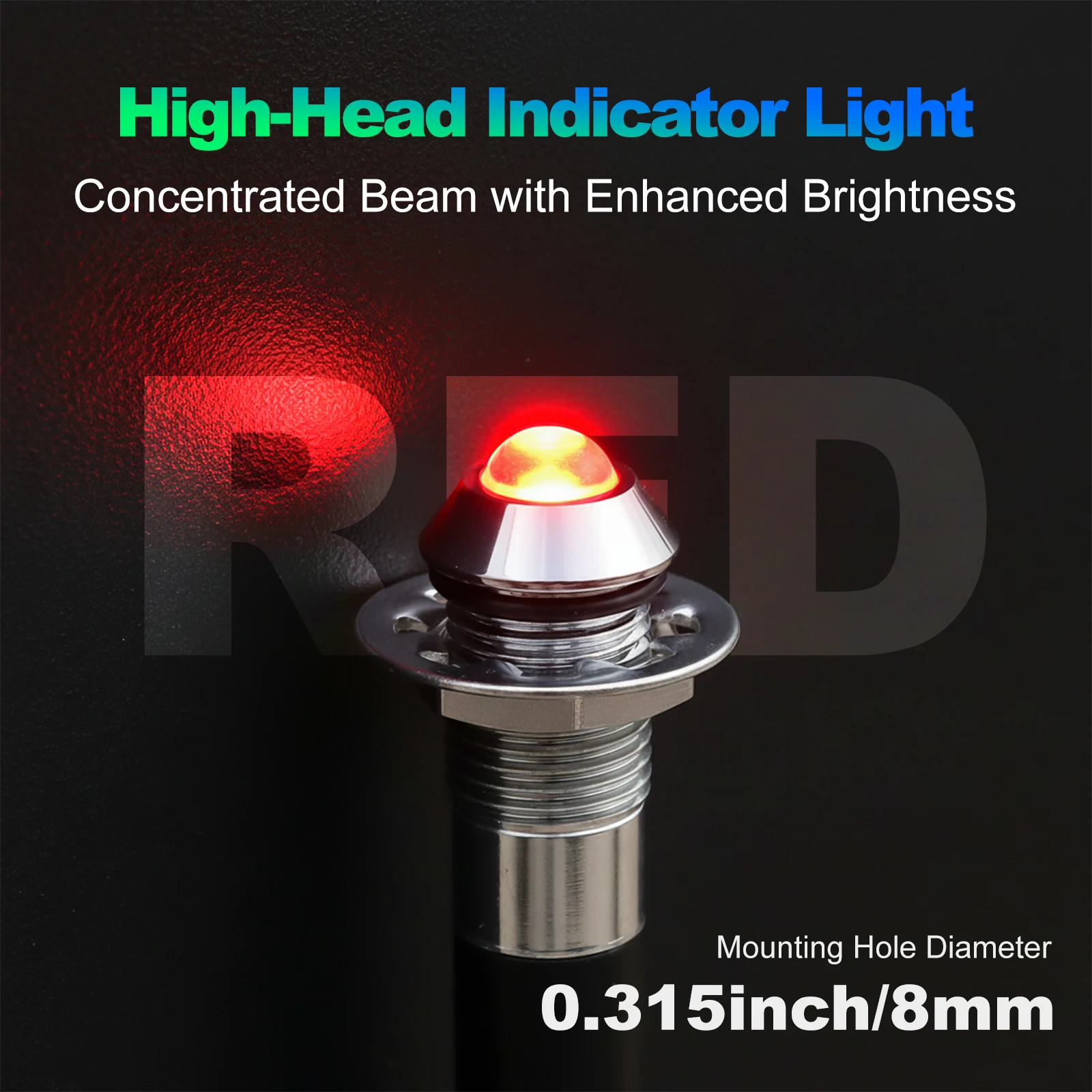 FILN 8mm 12V 24V Metal LED Flashing Indicator Light High-Head Single Flash Signal Lamp Pilot Dash Directional Wired Red Warning