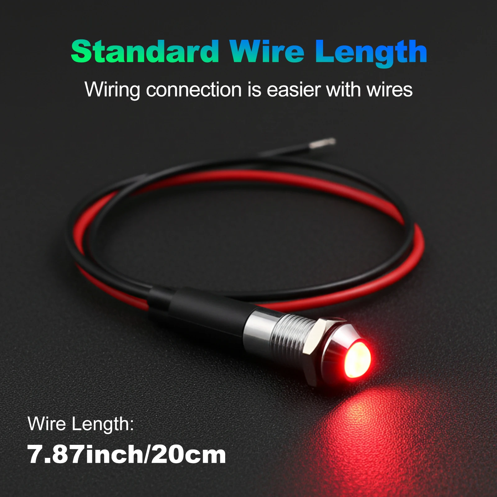 FILN 8mm 12V 24V Metal LED Flashing Indicator Light High-Head Single Flash Signal Lamp Pilot Dash Directional Wired Red Warning