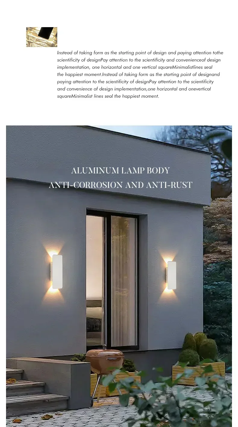 Outdoor Waterproof Wall Lamps Strip Aluminum Wall Lights 18W LED Black Wall Lamp Bedroom Exterior Outdoor Lighting Fixtures