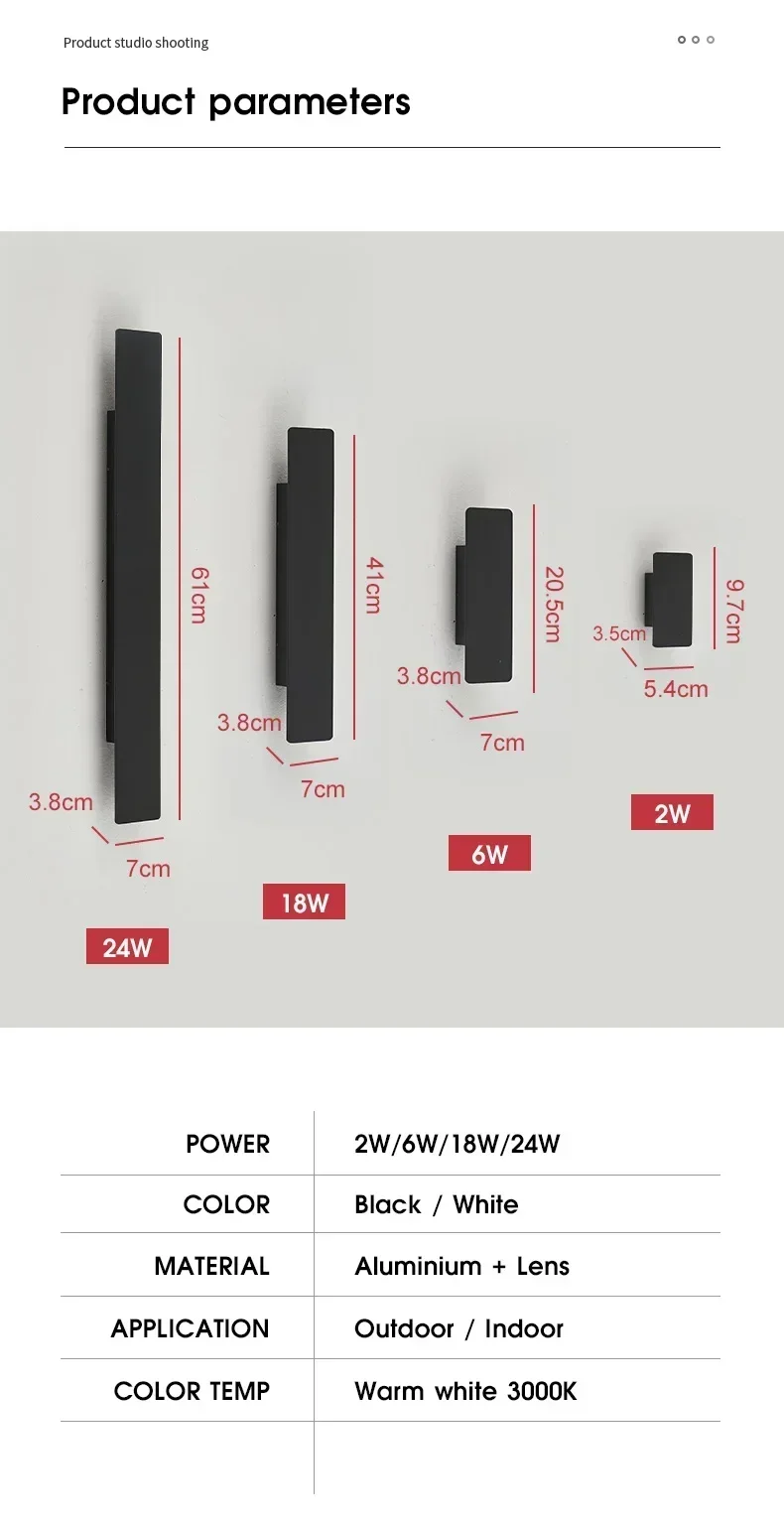 Outdoor Waterproof Wall Lamps Strip Aluminum Wall Lights 18W LED Black Wall Lamp Bedroom Exterior Outdoor Lighting Fixtures