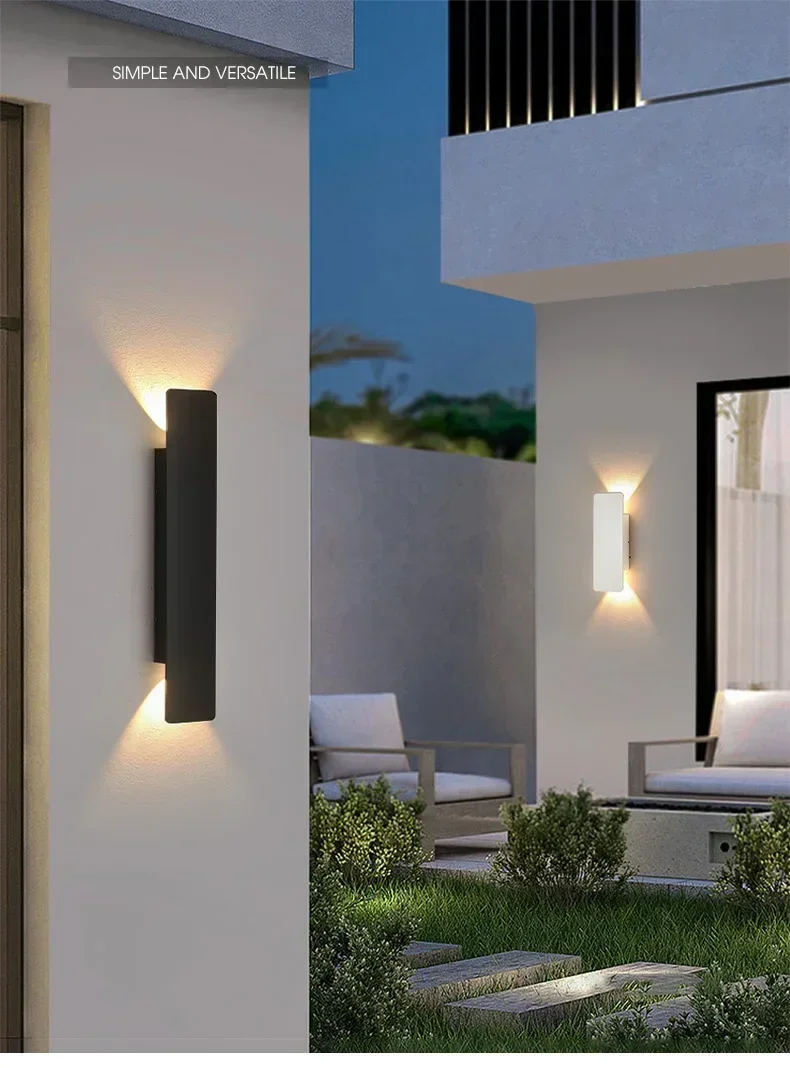 Outdoor Waterproof Wall Lamps Strip Aluminum Wall Lights 18W LED Black Wall Lamp Bedroom Exterior Outdoor Lighting Fixtures