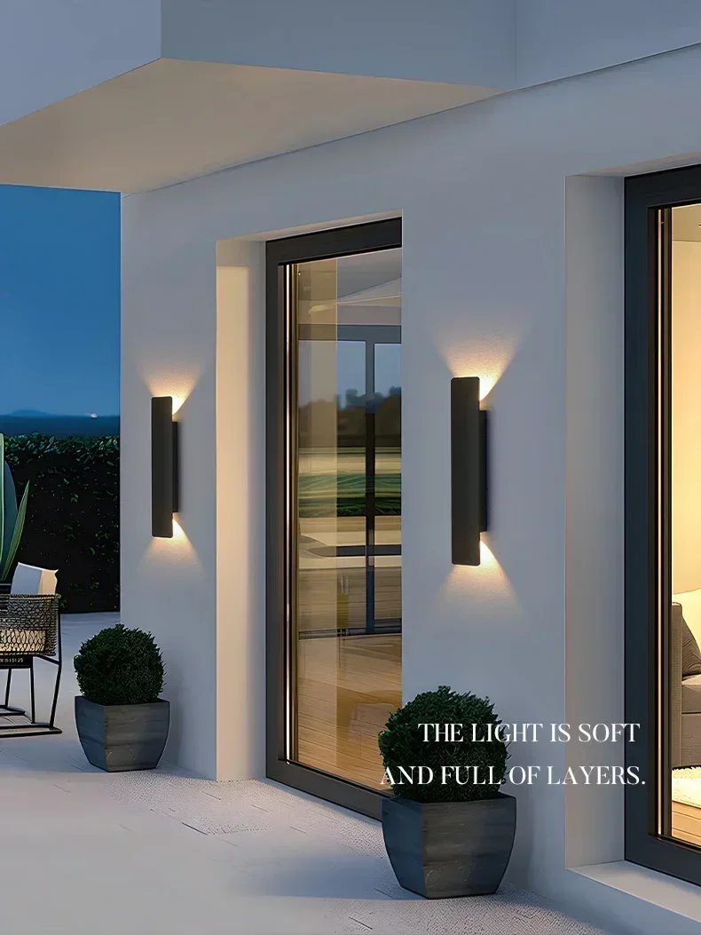 Outdoor Waterproof Wall Lamps Strip Aluminum Wall Lights 18W LED Black Wall Lamp Bedroom Exterior Outdoor Lighting Fixtures
