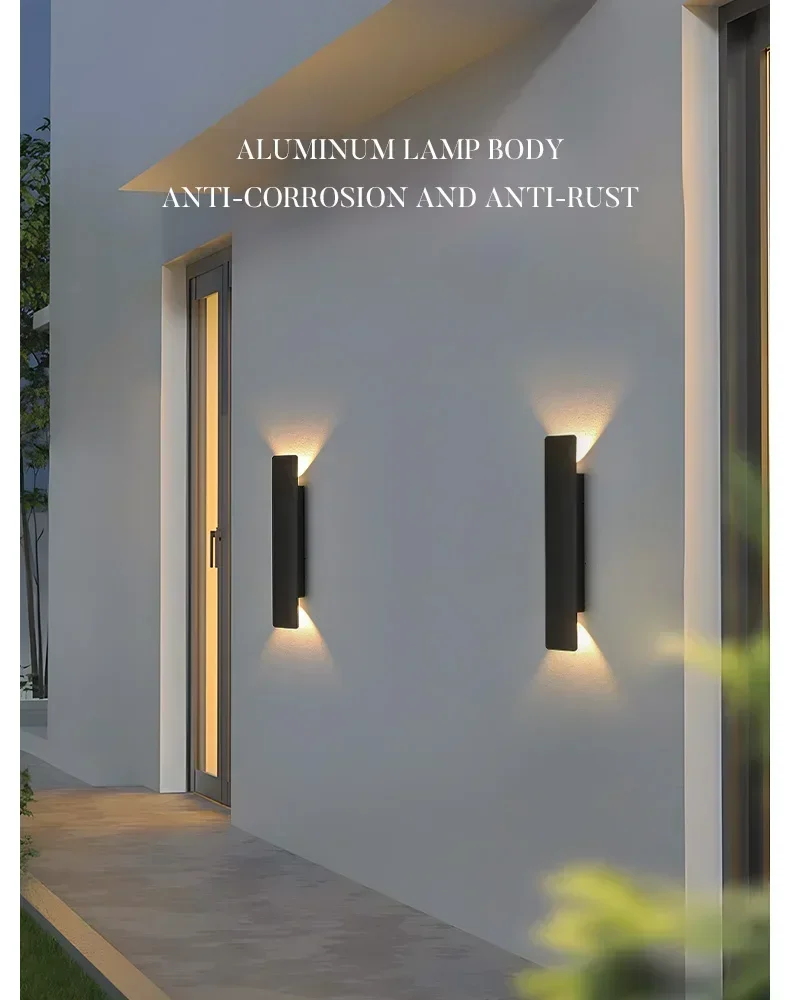 Outdoor Waterproof Wall Lamps Strip Aluminum Wall Lights 18W LED Black Wall Lamp Bedroom Exterior Outdoor Lighting Fixtures